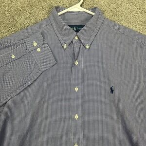 Ralph Lauren Mens Blue Gingham Classic Fit Button Down Shirt Sz 17 34/35